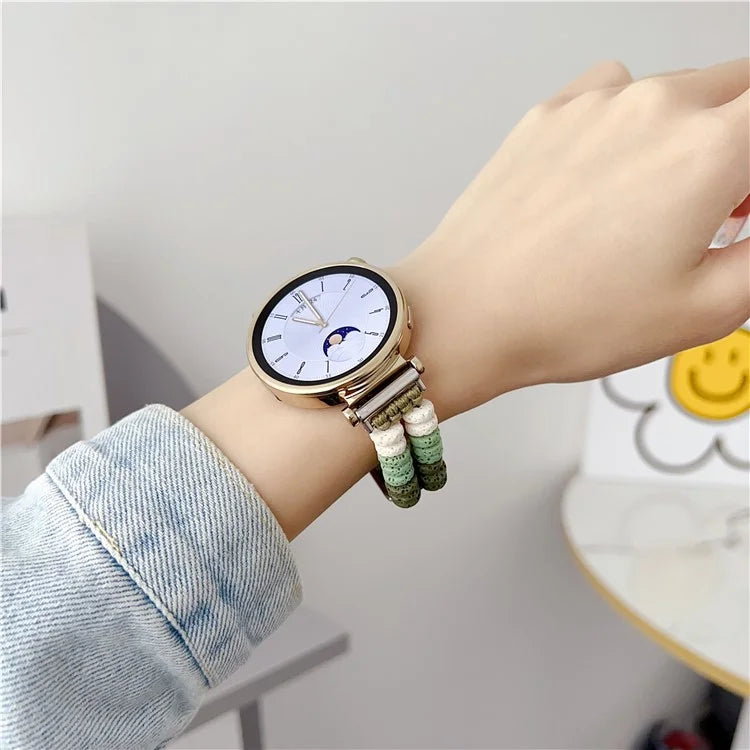 For Huawei Watch GT 4 41mm / Garmin Venu 3S 18mm Leather Watch Strap Volcanic Rock Beads Band