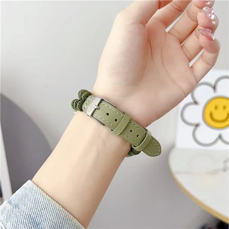 For Huawei Watch GT 4 41mm / Garmin Venu 3S 18mm Leather Watch Strap Volcanic Rock Beads Band