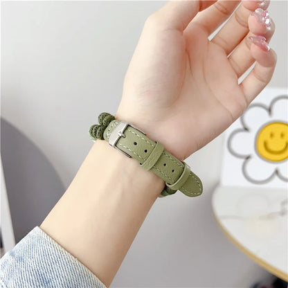 For Huawei Watch GT 4 41mm / Garmin Venu 3S 18mm Leather Watch Strap Volcanic Rock Beads Band