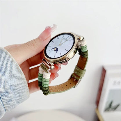 For Huawei Watch GT 4 41mm / Garmin Venu 3S 18mm Leather Watch Strap Volcanic Rock Beads Band