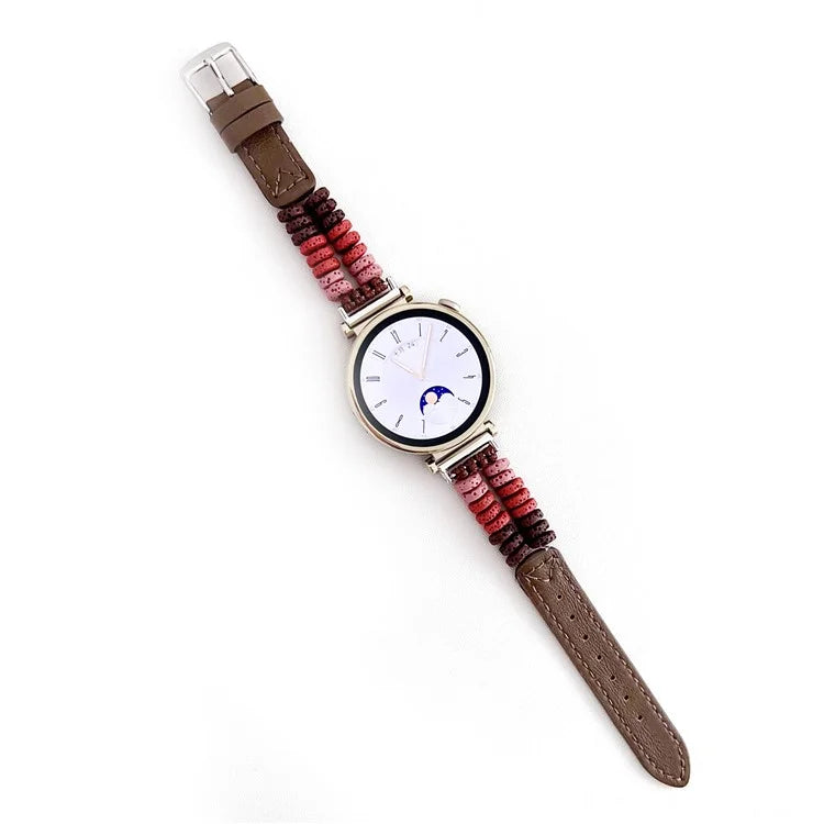 For Huawei Watch GT 4 41mm / Garmin Venu 3S 18mm Leather Watch Strap Volcanic Rock Beads Band