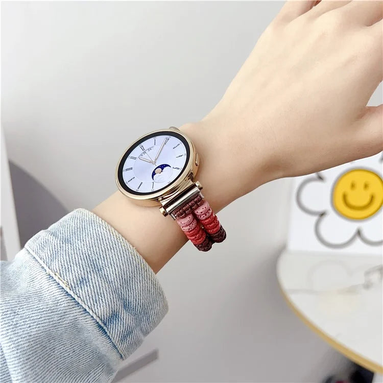 For Huawei Watch GT 4 41mm / Garmin Venu 3S 18mm Leather Watch Strap Volcanic Rock Beads Band