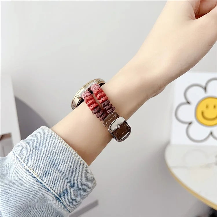 For Huawei Watch GT 4 41mm / Garmin Venu 3S 18mm Leather Watch Strap Volcanic Rock Beads Band