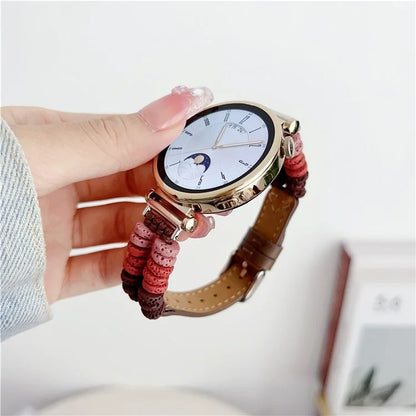 For Huawei Watch GT 4 41mm / Garmin Venu 3S 18mm Leather Watch Strap Volcanic Rock Beads Band