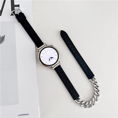 For Huawei Watch GT 4 41mm / Garmin Venu 3S 18mm Leather Watch Band Dual Layer Chain Bracelet Strap