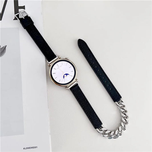 For Huawei Watch GT 4 41mm / Garmin Venu 3S 18mm Leather Watch Band Dual Layer Chain Bracelet Strap