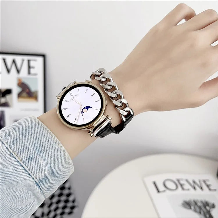 For Huawei Watch GT 4 41mm / Garmin Venu 3S 18mm Leather Watch Band Dual Layer Chain Bracelet Strap