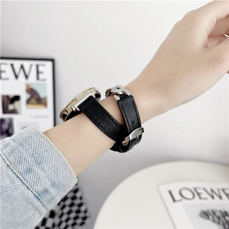 For Huawei Watch GT 4 41mm / Garmin Venu 3S 18mm Leather Watch Band Dual Layer Chain Bracelet Strap