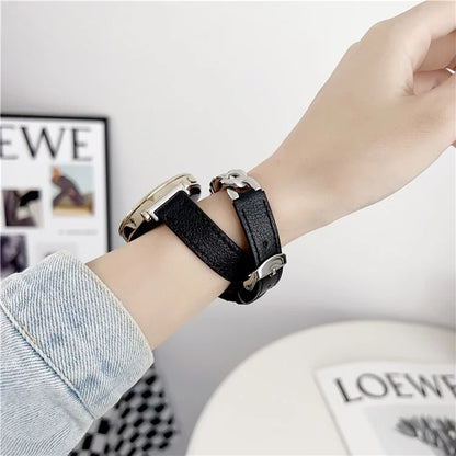 For Huawei Watch GT 4 41mm / Garmin Venu 3S 18mm Leather Watch Band Dual Layer Chain Bracelet Strap