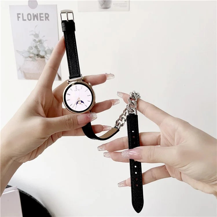 For Huawei Watch GT 4 41mm / Garmin Venu 3S 18mm Leather Watch Band Dual Layer Chain Bracelet Strap
