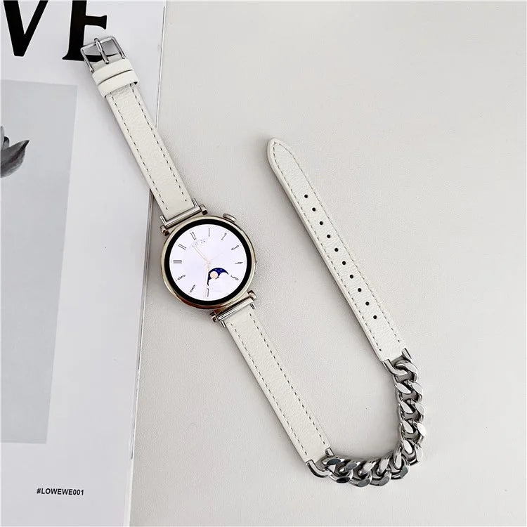 For Huawei Watch GT 4 41mm / Garmin Venu 3S 18mm Leather Watch Band Dual Layer Chain Bracelet Strap