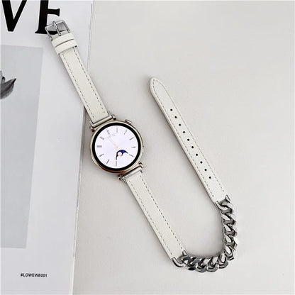 For Huawei Watch GT 4 41mm / Garmin Venu 3S 18mm Leather Watch Band Dual Layer Chain Bracelet Strap