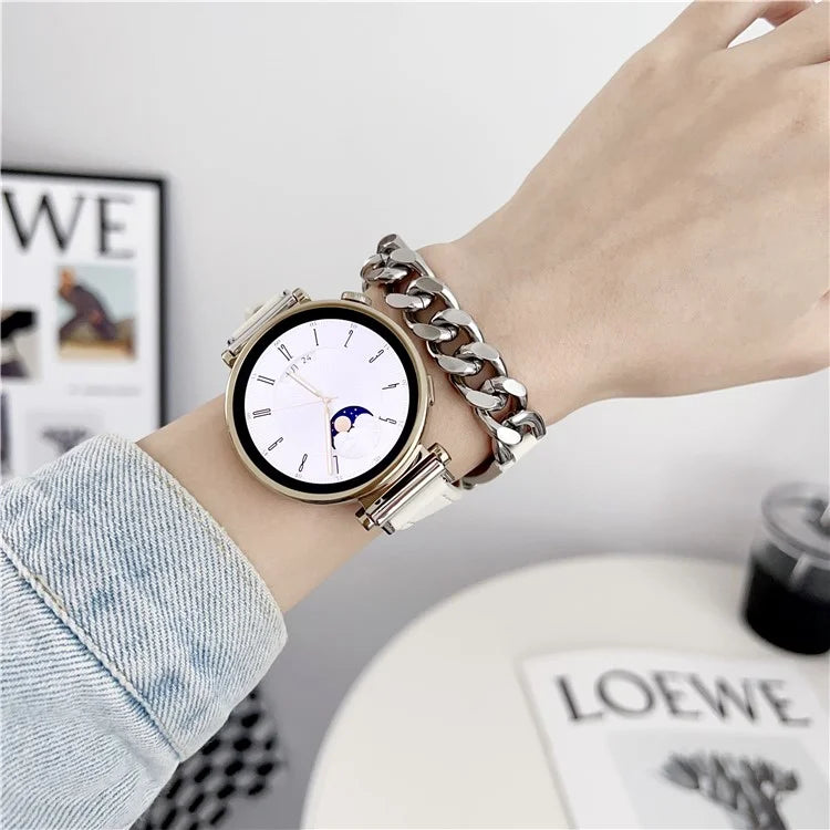 For Huawei Watch GT 4 41mm / Garmin Venu 3S 18mm Leather Watch Band Dual Layer Chain Bracelet Strap
