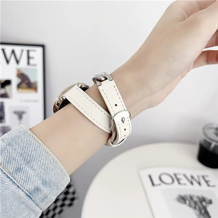 For Huawei Watch GT 4 41mm / Garmin Venu 3S 18mm Leather Watch Band Dual Layer Chain Bracelet Strap