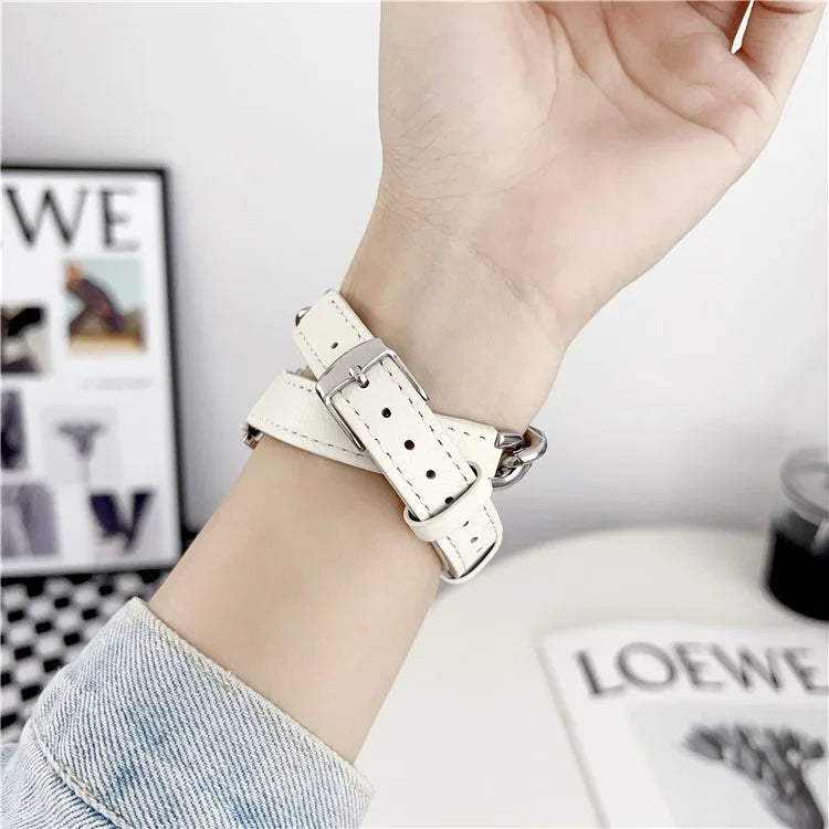 For Huawei Watch GT 4 41mm / Garmin Venu 3S 18mm Leather Watch Band Dual Layer Chain Bracelet Strap