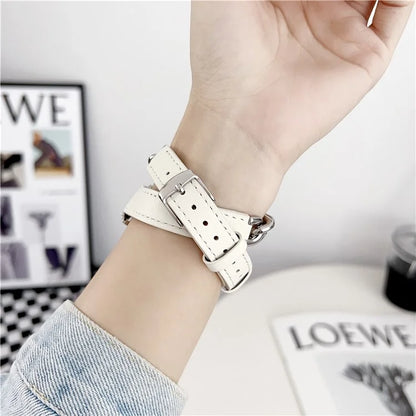 For Huawei Watch GT 4 41mm / Garmin Venu 3S 18mm Leather Watch Band Dual Layer Chain Bracelet Strap