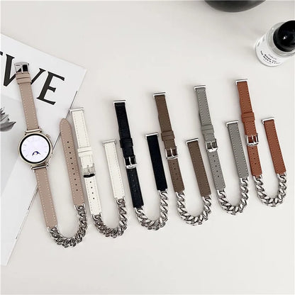 For Huawei Watch GT 4 41mm / Garmin Venu 3S 18mm Leather Watch Band Dual Layer Chain Bracelet Strap