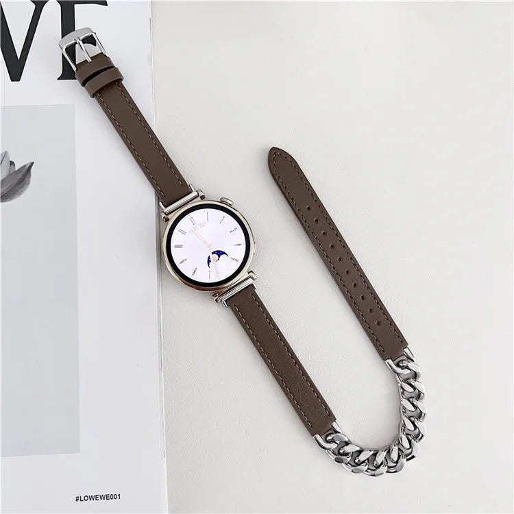 For Huawei Watch GT 4 41mm / Garmin Venu 3S 18mm Leather Watch Band Dual Layer Chain Bracelet Strap