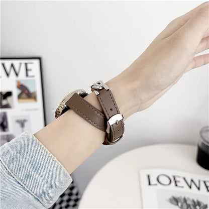 For Huawei Watch GT 4 41mm / Garmin Venu 3S 18mm Leather Watch Band Dual Layer Chain Bracelet Strap