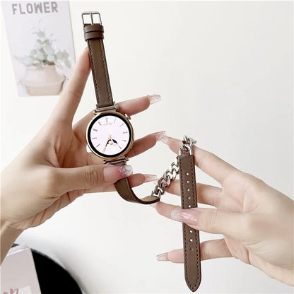 For Huawei Watch GT 4 41mm / Garmin Venu 3S 18mm Leather Watch Band Dual Layer Chain Bracelet Strap