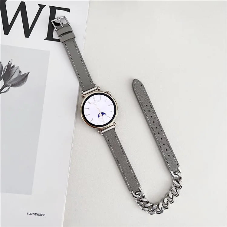 For Huawei Watch GT 4 41mm / Garmin Venu 3S 18mm Leather Watch Band Dual Layer Chain Bracelet Strap
