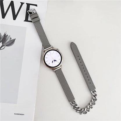 For Huawei Watch GT 4 41mm / Garmin Venu 3S 18mm Leather Watch Band Dual Layer Chain Bracelet Strap