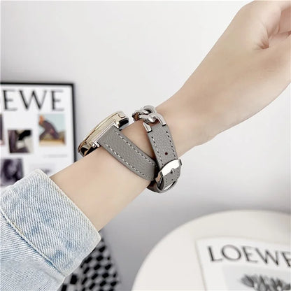 For Huawei Watch GT 4 41mm / Garmin Venu 3S 18mm Leather Watch Band Dual Layer Chain Bracelet Strap