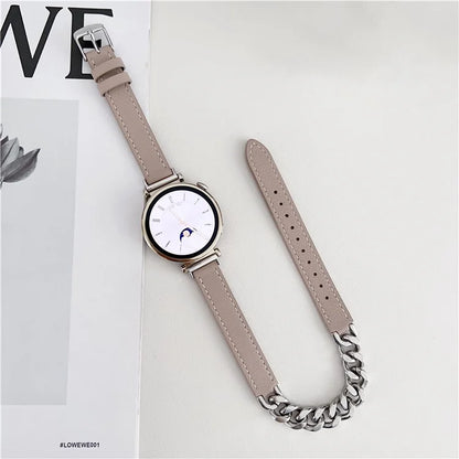 For Huawei Watch GT 4 41mm / Garmin Venu 3S 18mm Leather Watch Band Dual Layer Chain Bracelet Strap