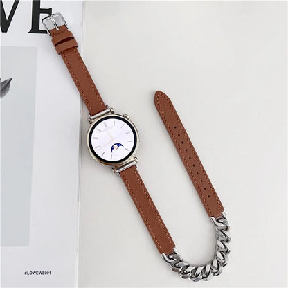 For Huawei Watch GT 4 41mm / Garmin Venu 3S 18mm Leather Watch Band Dual Layer Chain Bracelet Strap