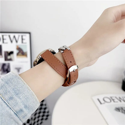 For Huawei Watch GT 4 41mm / Garmin Venu 3S 18mm Leather Watch Band Dual Layer Chain Bracelet Strap