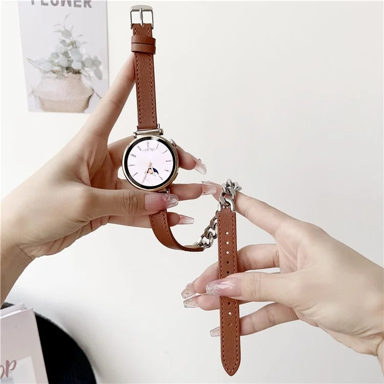 For Huawei Watch GT 4 41mm / Garmin Venu 3S 18mm Leather Watch Band Dual Layer Chain Bracelet Strap