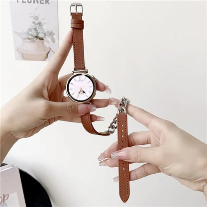 For Huawei Watch GT 4 41mm / Garmin Venu 3S 18mm Leather Watch Band Dual Layer Chain Bracelet Strap