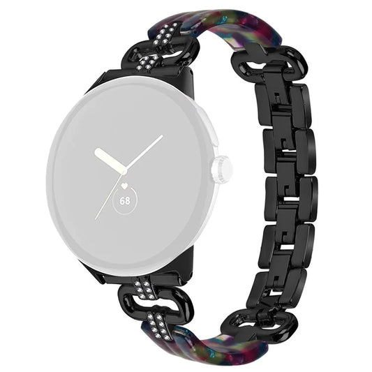 For Google Pixel Watch Bracelet Strap Resin+Rhinestone Watch Band