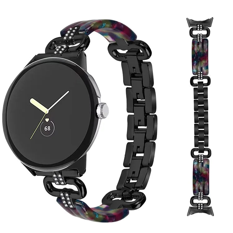 For Google Pixel Watch Bracelet Strap Resin+Rhinestone Watch Band