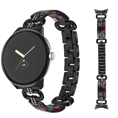 For Google Pixel Watch Bracelet Strap Resin+Rhinestone Watch Band