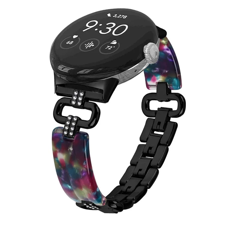 For Google Pixel Watch Bracelet Strap Resin+Rhinestone Watch Band