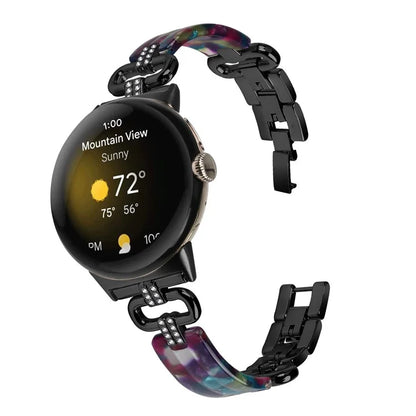 For Google Pixel Watch Bracelet Strap Resin+Rhinestone Watch Band