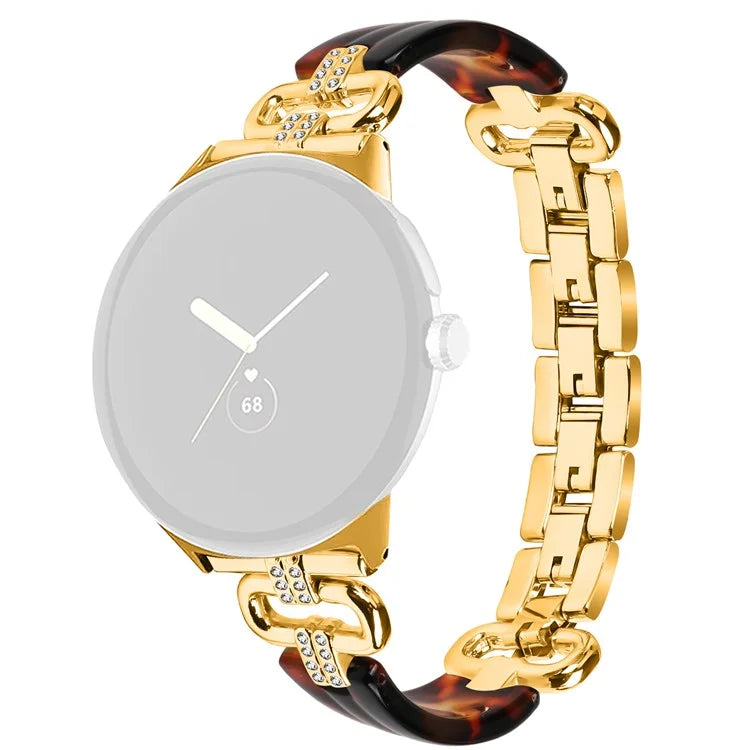 For Google Pixel Watch Bracelet Strap Resin+Rhinestone Watch Band