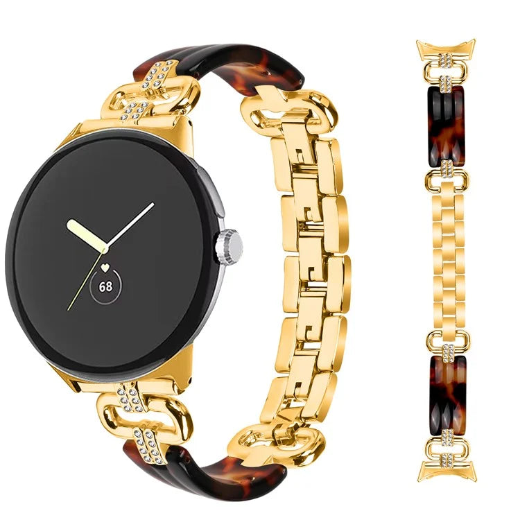 For Google Pixel Watch Bracelet Strap Resin+Rhinestone Watch Band