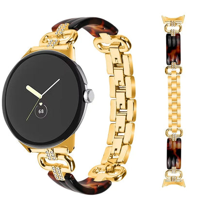 For Google Pixel Watch Bracelet Strap Resin+Rhinestone Watch Band