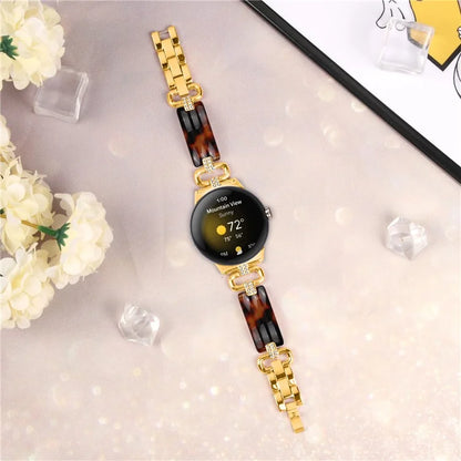 For Google Pixel Watch Bracelet Strap Resin+Rhinestone Watch Band