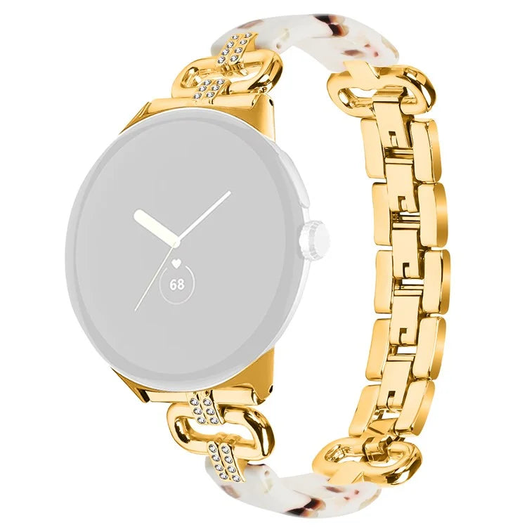 For Google Pixel Watch Bracelet Strap Resin+Rhinestone Watch Band