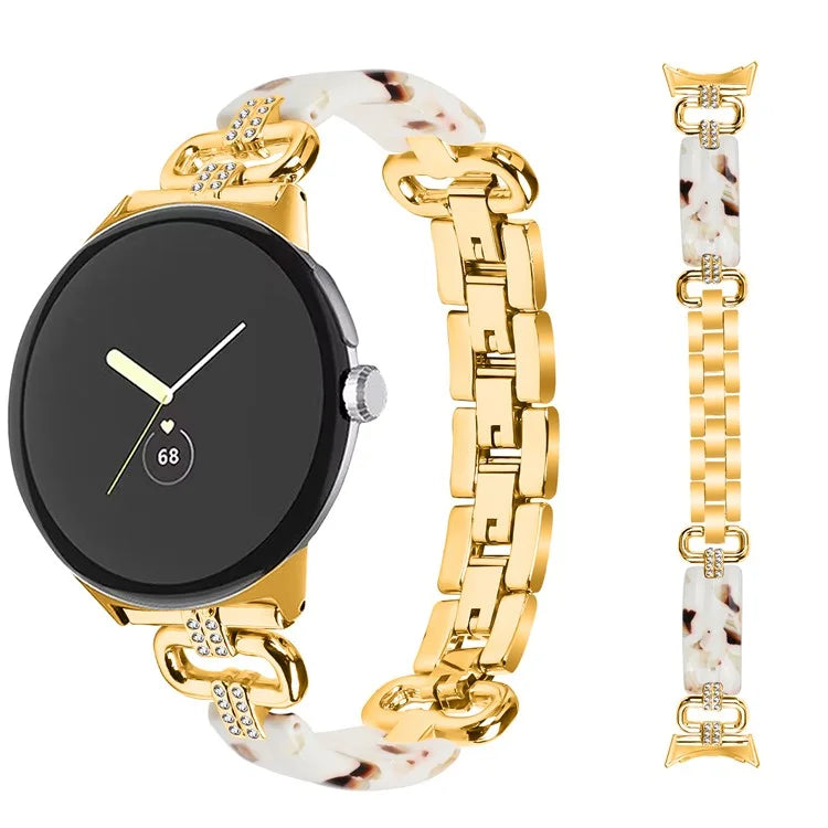 For Google Pixel Watch Bracelet Strap Resin+Rhinestone Watch Band