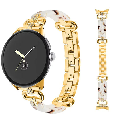 For Google Pixel Watch Bracelet Strap Resin+Rhinestone Watch Band