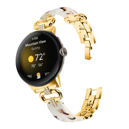 For Google Pixel Watch Bracelet Strap Resin+Rhinestone Watch Band