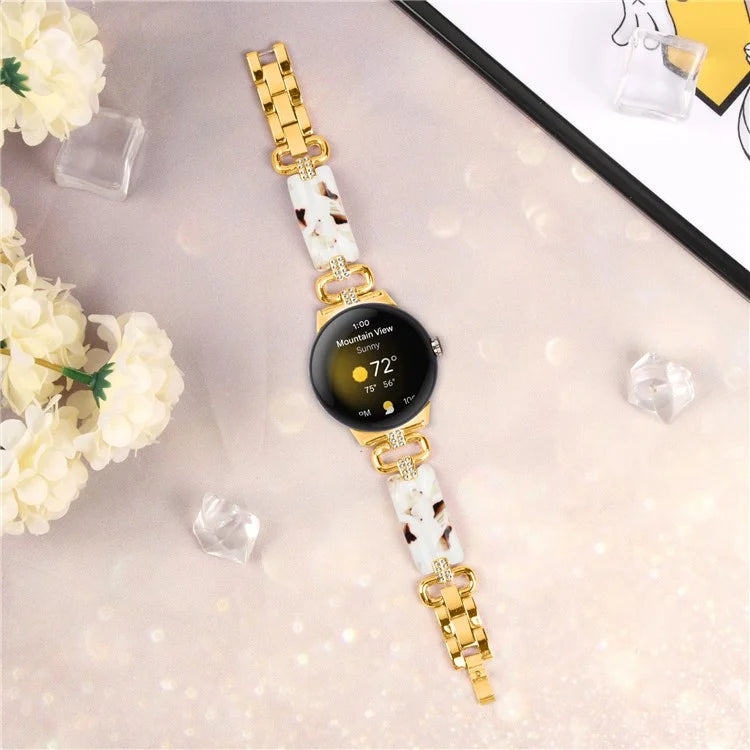 For Google Pixel Watch Bracelet Strap Resin+Rhinestone Watch Band