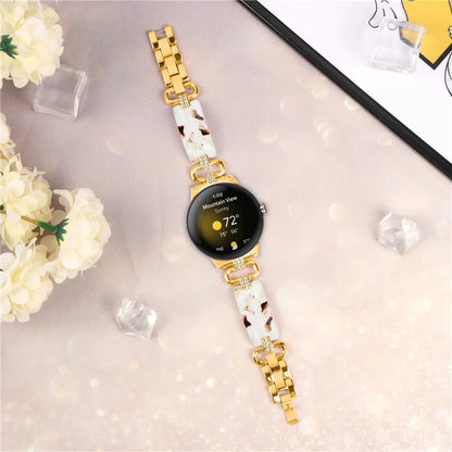 For Google Pixel Watch Bracelet Strap Resin+Rhinestone Watch Band