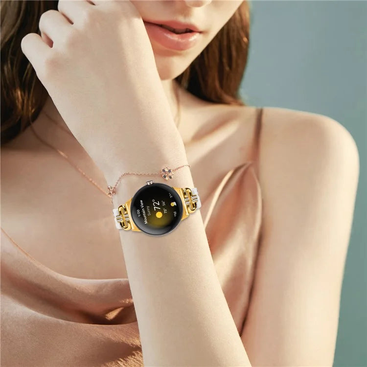For Google Pixel Watch Bracelet Strap Resin+Rhinestone Watch Band