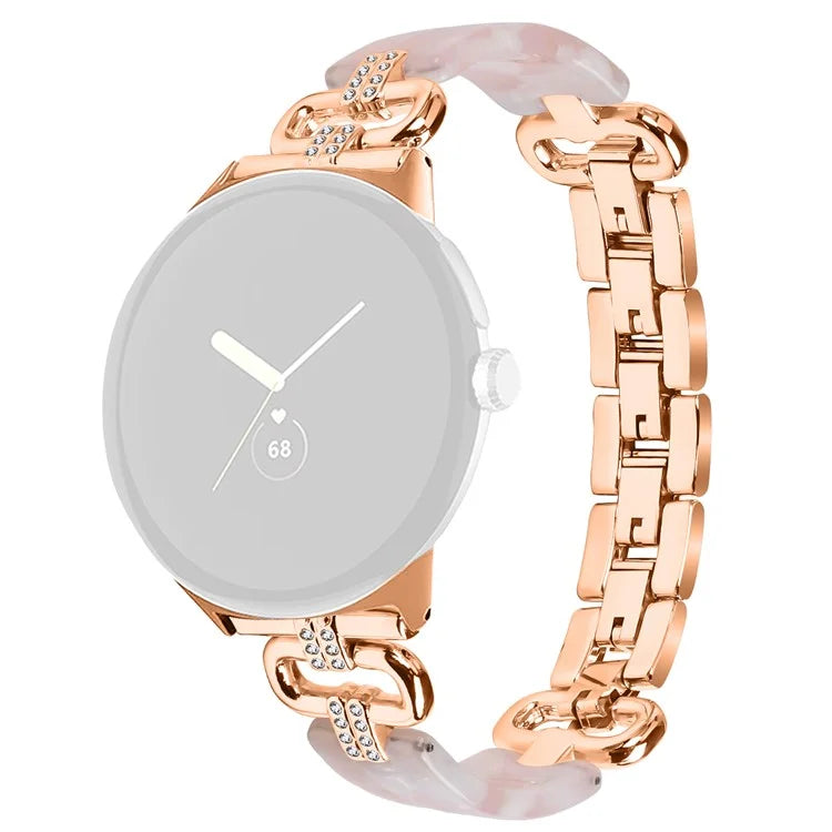 For Google Pixel Watch Bracelet Strap Resin+Rhinestone Watch Band
