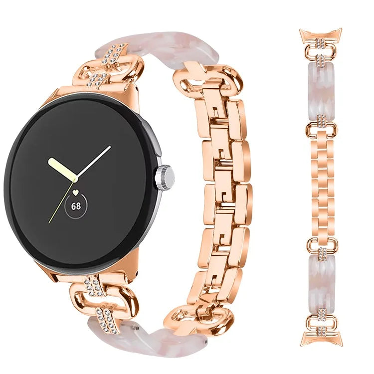 For Google Pixel Watch Bracelet Strap Resin+Rhinestone Watch Band